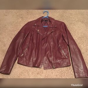 Forever 21 Burgundy Zippered Moto Jacket